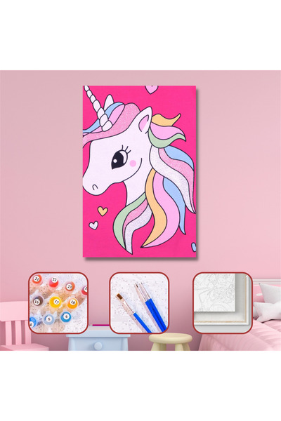 Pastelya Sayılarla Boyama Seti Çerçeveli Kasnaklı Çizgi Unicorn 40x50 cm