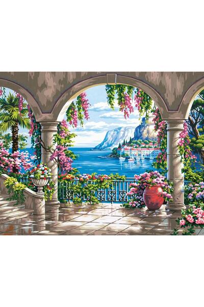 Pastelya Sayılarla Boyama Seti Çerçeveli Kasnaklı Kemerden Manzara 40x50 cm