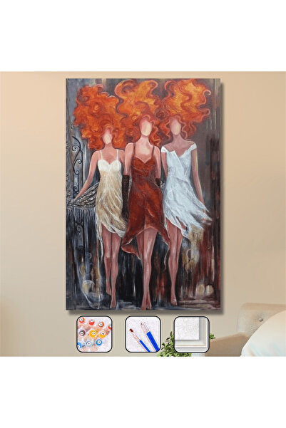 Pastelya Sayılarla Boyama Seti Çerçeveli Kasnaklı Kızıl Kadınlar 60x75 cm