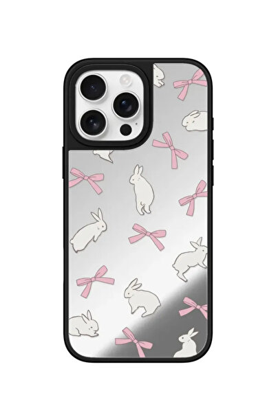 KVK PRİVACY Apple iPhone 15 Pro Max Uyumlu Aynalı Kılıf Tavşan Kurdele Desenl...