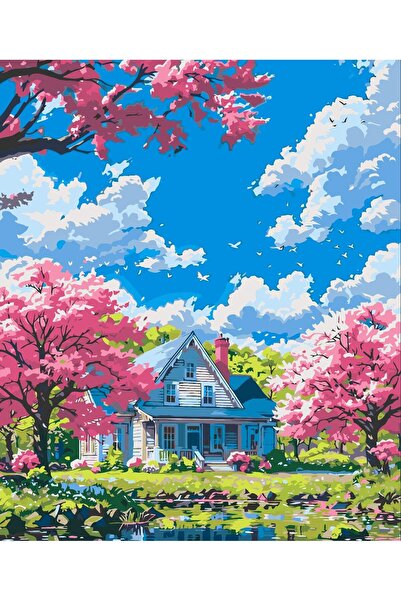 Pastelya Sayılarla Boyama Seti Çerçeveli Kasnaklı Rüyalardaki Ev 40x50 cm