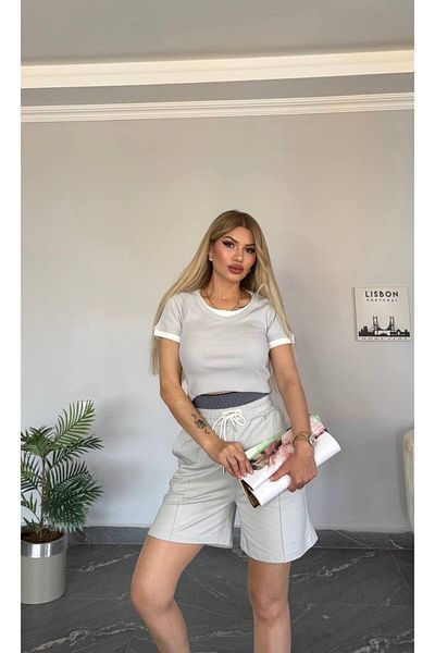 bonibon butikk Women's New Season Top Double Look Camisole Fabric Shorts High Waist Set