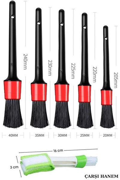 ÇARŞI HANEM Auto Detail Brush Set 6 Pieces Quality Detailed Different Sizes 5+1 Set Car Detail and Air Conditioning Brush