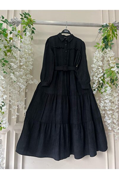 Viskosa Rochie cămașă cu mâneci lungi și curea - Design elegant cu detaliu de...