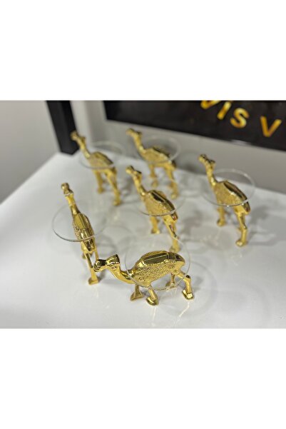 SEVA ÇELİK METAL GOLD AKSESUARLI AYAKLI CAM 6 ADET LOKUMLUK DEVE AKSESUAR İKRAMLIK