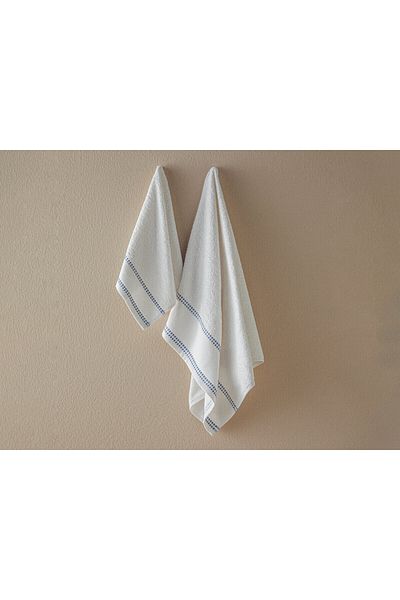 English Home Lega Cotton Dobby Face Towel Set 50x80+30x45 Cm Ecru-Light Indigo