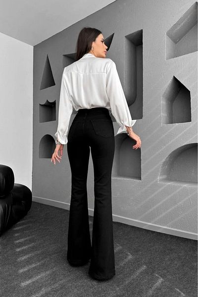 TugsatTasarTekstil Super High Waist Black Flare Jean Women's Jeans