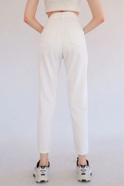 TugsatTasarTekstil White High Waist Boyfriend Mom Jean Women's Jeans