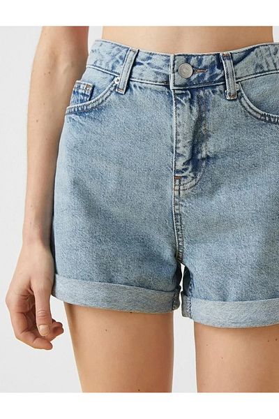 TugsatTasarTekstil Pantaloni scurți din denim albastru deschis pentru femei, denim cu două picioare, lycra, premium
