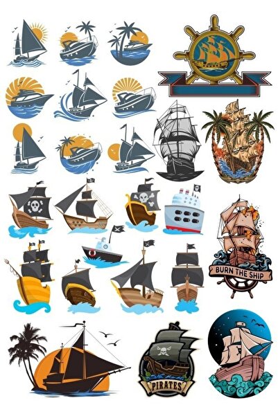 Reysa Tasarım مجموعة ملصقات السفينة مكونة من 24 قطعة للهاتف والكمبيوتر اللوحي...