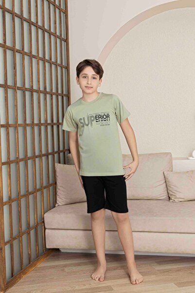 Tarık Father Son Combined Alk Top Short Sleeve Bermuda Boy Shorts Cycling Collar Pajama Set-4008
