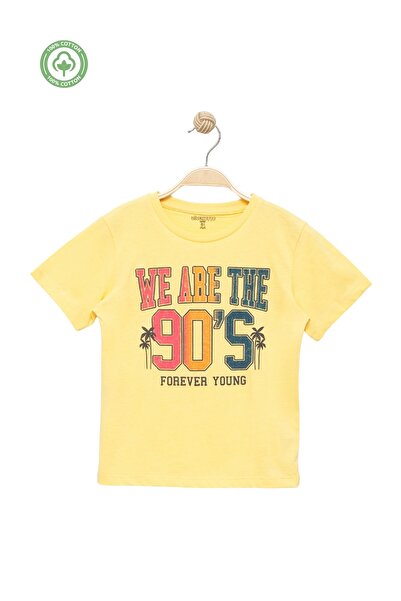 Divonette Κοριτσίστικο κοντομάνικο μπλουζάκι 100% βαμβακερό με στάμπα 90's Forever Young κίτρινο μπλουζάκι