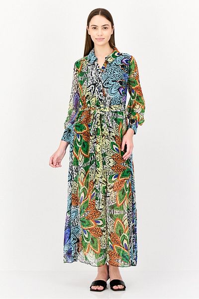 BANDOLINO Women Floral Print Belted Maxi Dress, Multicolor