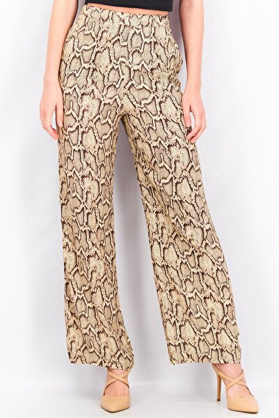 The Kooples Women Regular Fit Snakeskin Print Palazo Pants, Beige