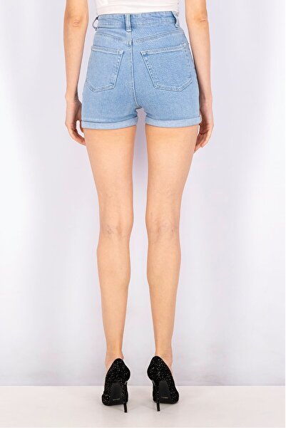 Cropp Women Plain High Rise Denim Shorts, Blue