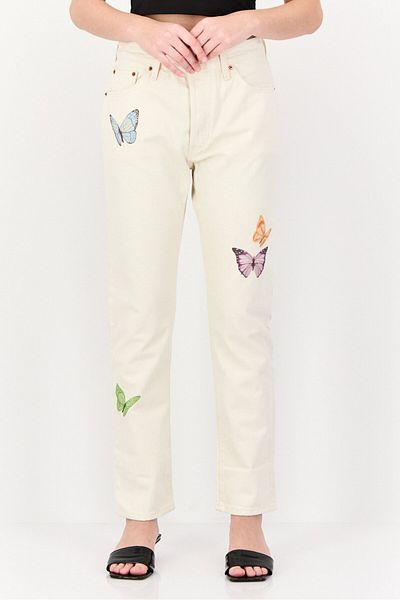 Levi's Women Regular Fit Graphic Print No Stretch Jeans, Off White