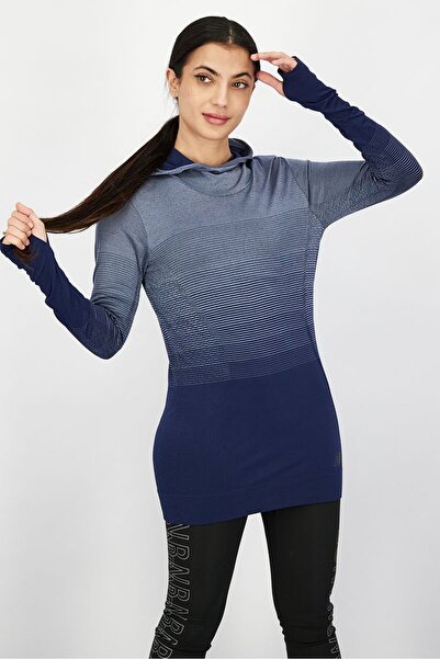 New Balance Women Sportswear Fit Long Sleeves Hooded Training Tee, Grey and Navy