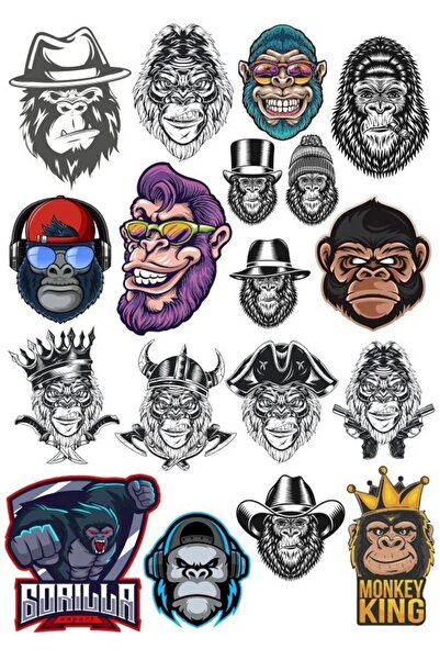 Reysa Tasarım مجموعة ملصقات غوريلا - 6 ملصقات مكونة من 15 قطعة للهاتف والكمبي...