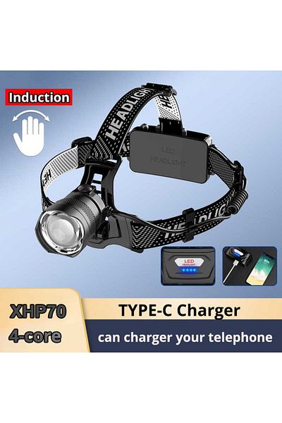DanPeng With Battery Xhp70 Led B White Laser Fishing Led Headlamp Sensor Xhp90 Headlight With 18650 Battery