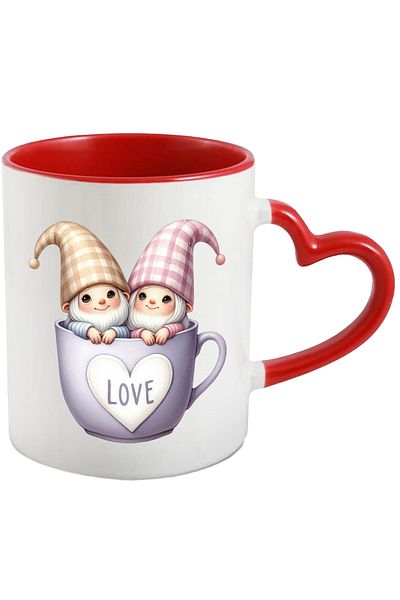 StoryGift Romania Mug with two Happy Gnomes in a mug, with the message LOVE | 330ml | Ceramics with Ma, Cu, STG