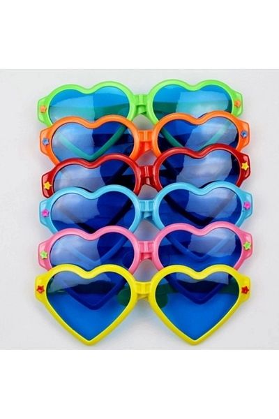 PRATİKOBA Mega Size Large Heart Shaped Party Glasses 12 Pieces Colorful