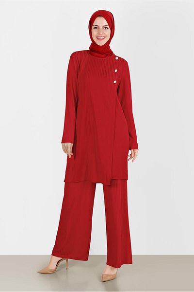 Alvina Ribbed Stone Detailed Double Trousers Set - 42882