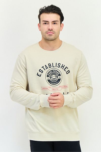 PAUL FRANK Men Crew Neck Long Sleeve Grpahic Print Sweatshirt, Beige