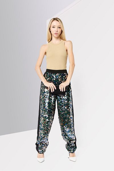 Scotch & Soda Women Regular Fit Sequins Straight Leg Pants, Multicolor
