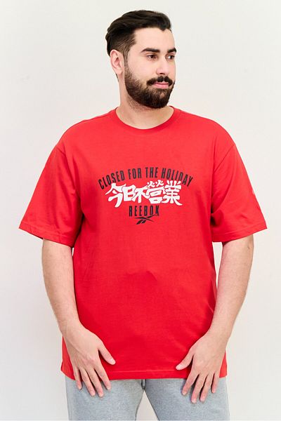 Reebok Men Sportswear Fit Brand Logo Short Sleeves Outdoor T-shirt, Red