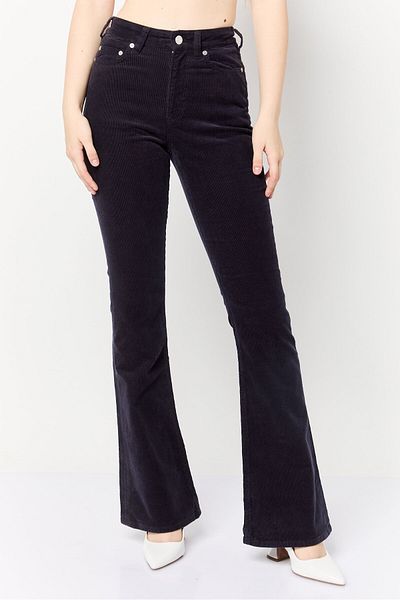 Scotch & Soda Women Regular Fit High Rise Solid Corduroy Pants, Navy