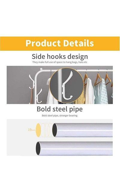 Lumely White Double Bar Curved Clothes Hanger,with Two Shelves,Modern Style, 130x33x128cm,for Home