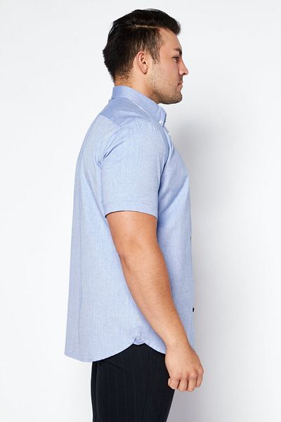 French Connection Men Regular Fit Embroidered Logo Short Sleeves Casual Shirt, Blue