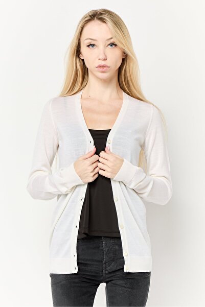 Harmont & Blaine Women Split Neck Long Sleeve Brand Logo Cardigan, Off White