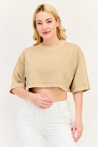 adidas Women Sportswear Fit Short Sleeves Outdoor Crop Top, Tan