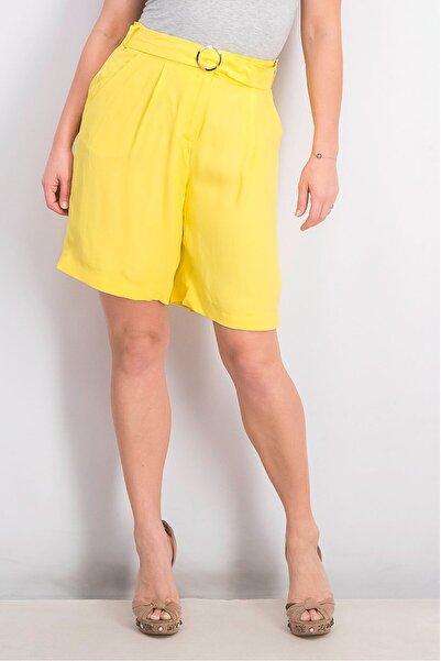 Esprit Women Belted Plain Shorts, Yellow