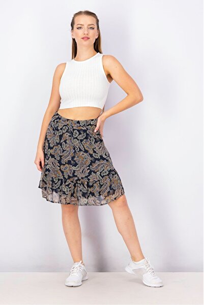 Esprit Women Allover Print Midi Skirt, Navy Combo