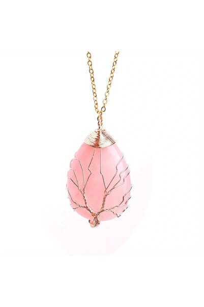 Choice Gold Pink Crystal Tree of Life 7 Chakra Natural Gemstone Necklace Crys...