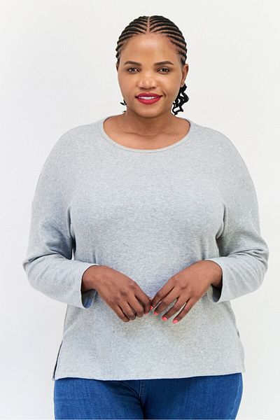 DeFacto Women Round Neck Heather Long Sleeves Sweatshirt, Light Grey