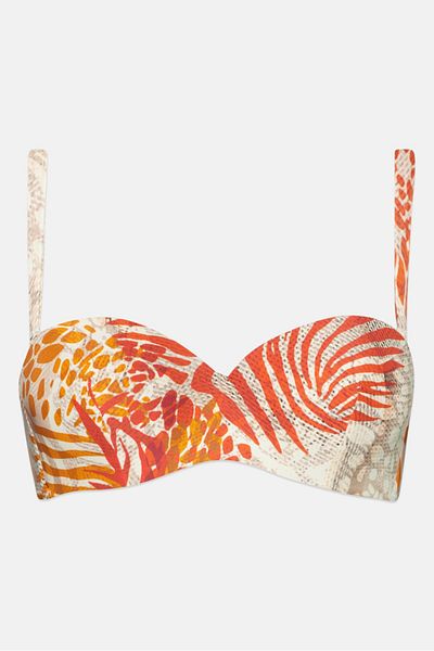 Guess Women Printed Lightly Padded Bikini Top, Beige Combo