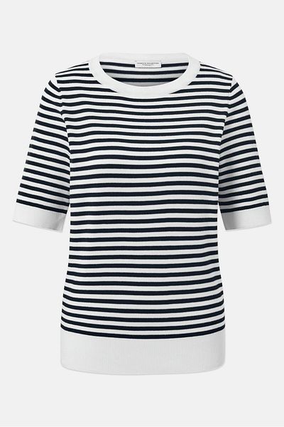 Tchibo Women Crew Neck Elbow Sleeves Stripe Knitted Top, Multicolor