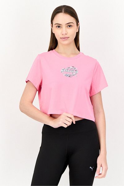 Puma بلوزة نسائية رياضية بأكمام قصيرة للخارج، باللون الوردي