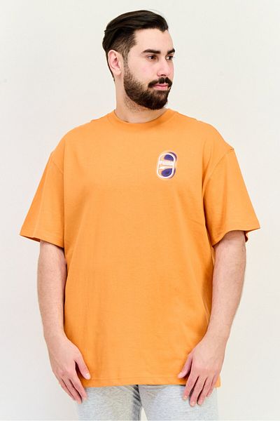 Puma Men Relaxed Fit Brand Logo Short Sleeves Outdoor T-Shirt, Orange