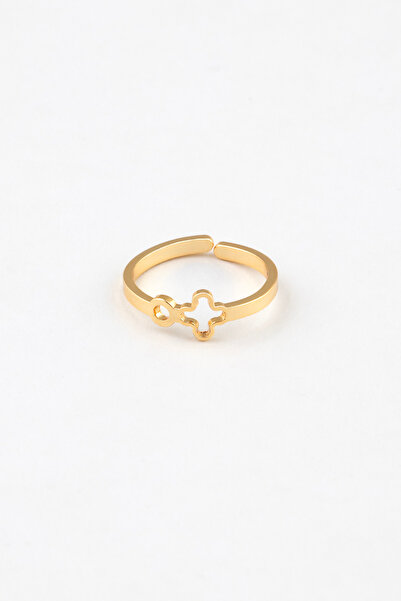 Sortie Aksesuar Artı Çiçek Figürlü Boyu Ayarlanabilir Paslanmaz Çelik Yüzük