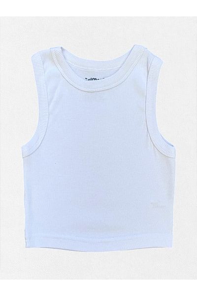 elmas kids Girl's Crop 100% Cotton Fabric Ribbed White Color
