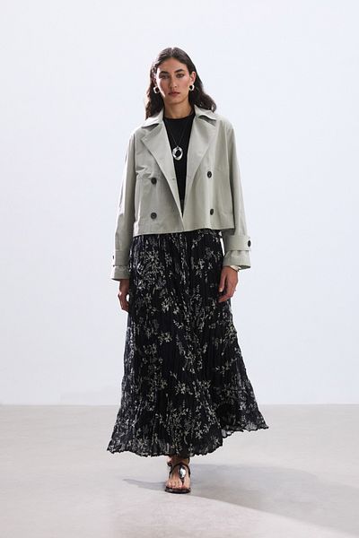 BE BLUE Stone Short Double Breasted Minimal Trench Coat