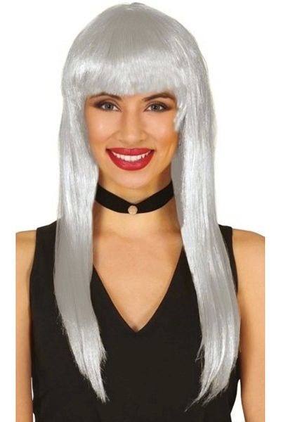 PRATİKOBA Platinum Grey Silver Color Long Party Wig Long False Wigs