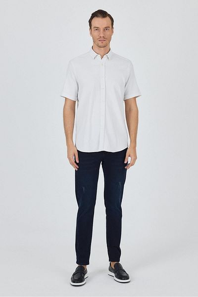 İmza Ανοιχτό κρεμ Biritli γιακά Απλό Casual Cotton Comfort Fit πουκάμισο 1004250221