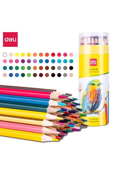 Deli 48 colors Deli 24 36 48 Color Barreled Oily Colored Pencil Set Lead Drawing Cartons Color Sketch Pen
