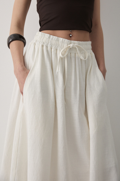 JASTE Women's Ecru Elastic Waist Double Pocket Linen Skirt