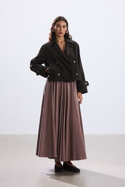 BE BLUE Acid Brown Short Double Breasted Minimal Trench Coat